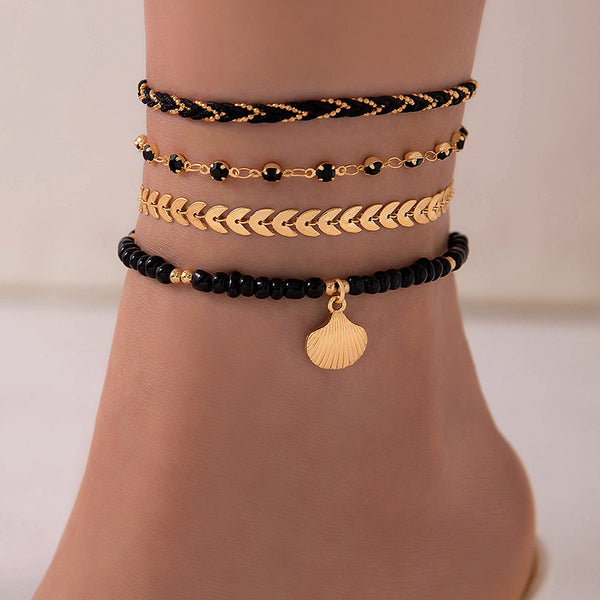 Raven Bohemian Beaded Anklet Set