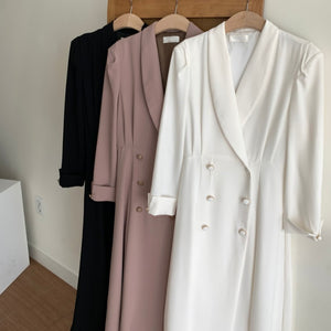 Temperament Suit Dress Female Korean Fashion Small Lapel Waist Double-breasted Long Trench Coat Jacket