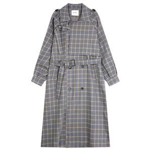 Women's Loose Plaid Double-breasted Trench Coat Jacket