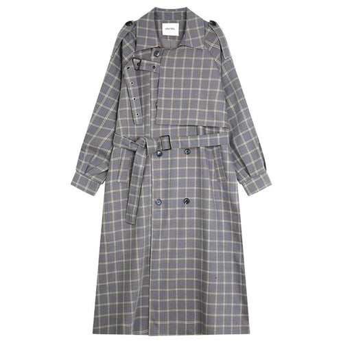 Women's Loose Plaid Double-breasted Trench Coat Jacket