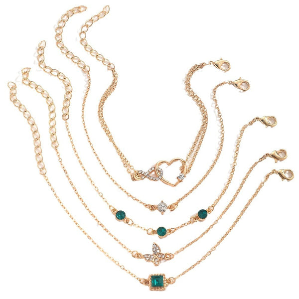 Celeste Green Crystal Heart Bracelet Set