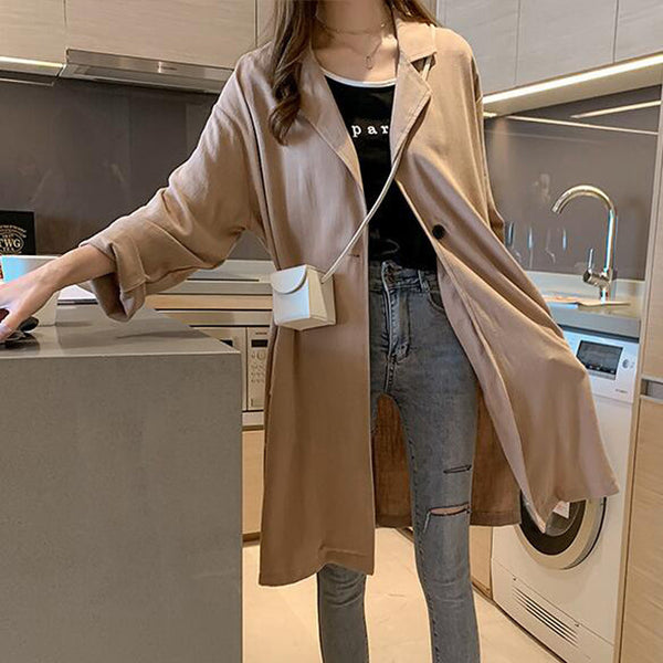 Lapel Trench Coat Women's Mid-length Slim Long Sleeve Cardigan Jacket