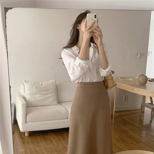 Minimalist Long Sleeve Skirt Suit