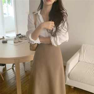 Minimalist Long Sleeve Skirt Suit