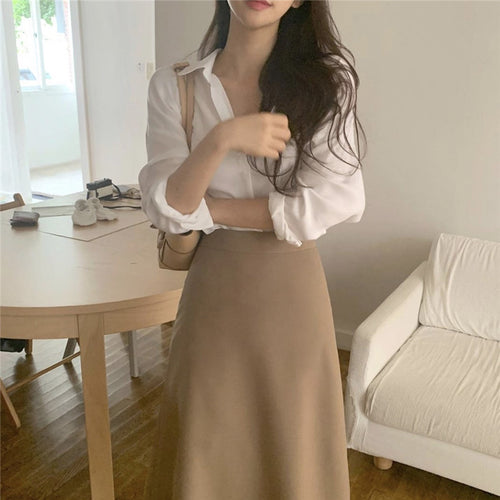Minimalist Long Sleeve Skirt Suit