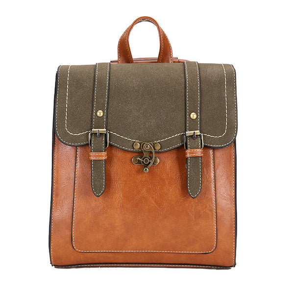 College Style Autumn And Winter Retro Leather Backpack Women