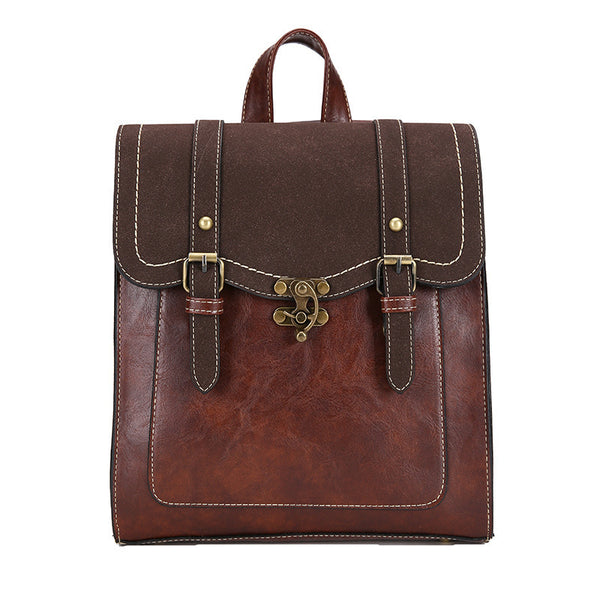 College Style Autumn And Winter Retro Leather Backpack Women