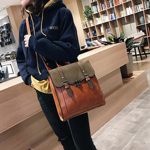 College Style Autumn And Winter Retro Leather Backpack Women