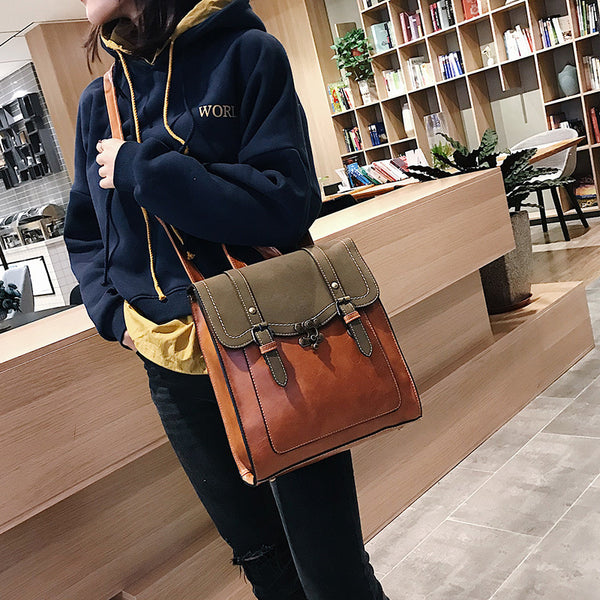 College Style Autumn And Winter Retro Leather Backpack Women