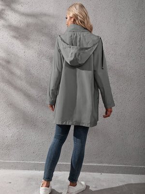 Loose Casual Mid-length Zipper Waterproof Hooded Trench Coat