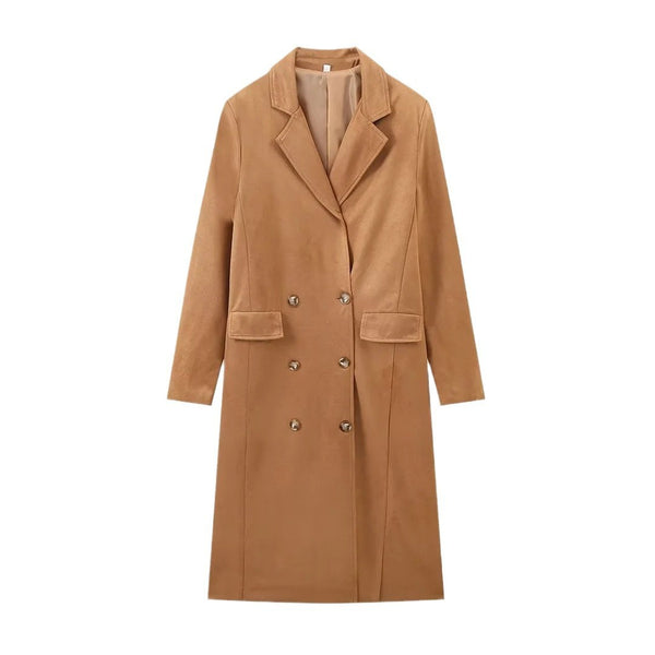 Women's Lapel Long Sleeve Double Breasted Plush Jacket