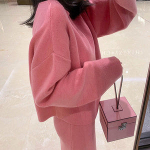 Autumn And Winter Women Wool Knitted Gentle Suit