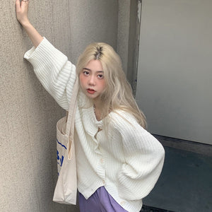 White Cardigan Sweater Coat For Women Spring And Autumn