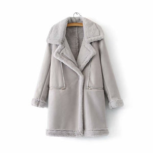 Women's Winter Suede Leather Jacket Motorcycle WomenThicken Lambswool Fur Long Leather Coat Female  Warm Outerwear Womens