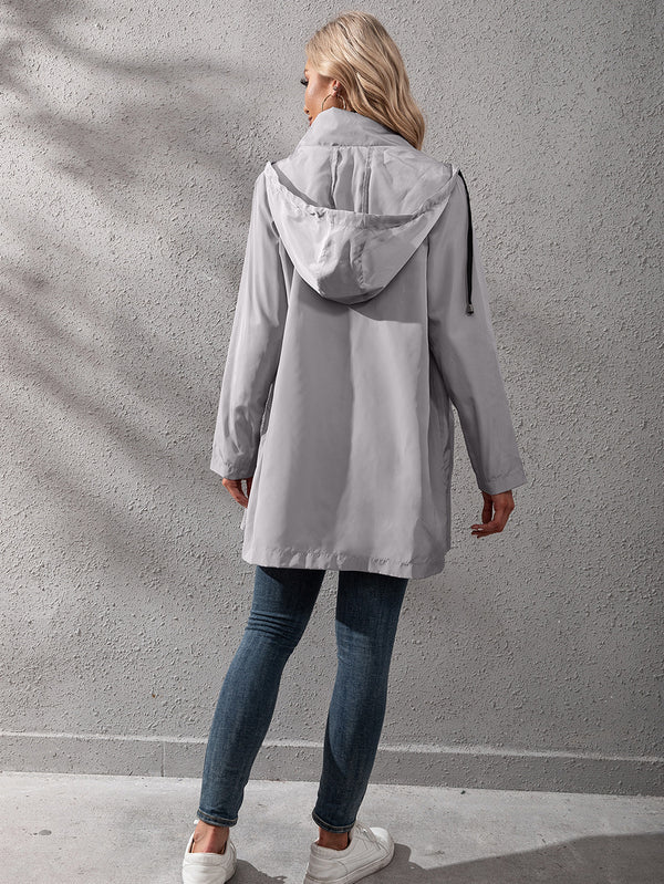 Loose Casual Mid-length Zipper Waterproof Hooded Trench Coat
