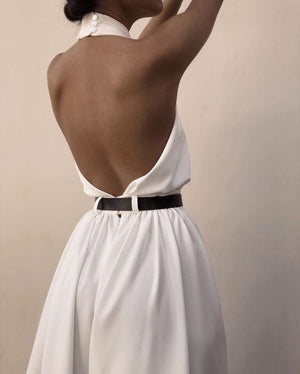 Polyester Women's Sexy Sleeveless Halter Backless Jumpsuit