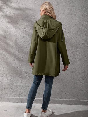 Loose Casual Mid-length Zipper Waterproof Hooded Trench Coat
