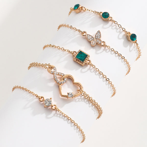 Celeste Green Crystal Heart Bracelet Set