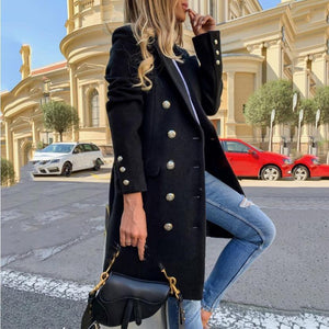 Elara Woolen Double-Breasted Trench