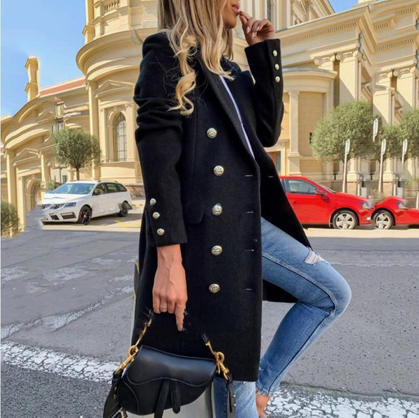 Elara Woolen Double-Breasted Trench