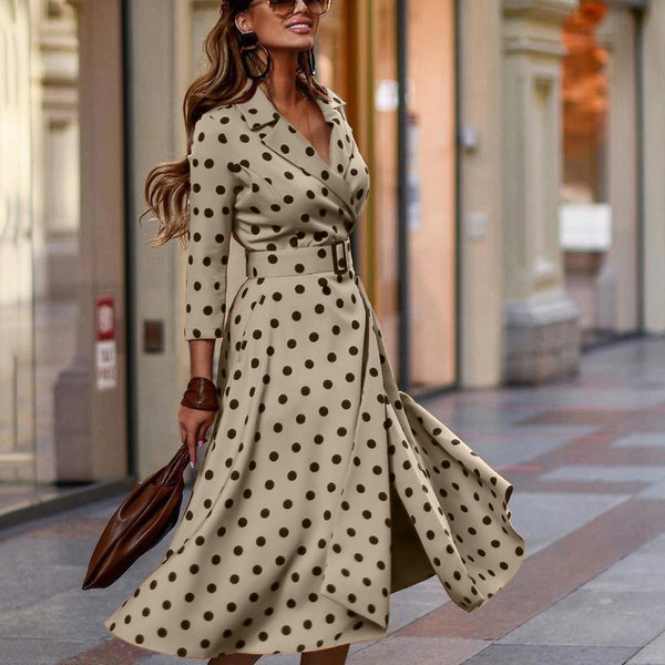Autumn Casual Temperament Waist Repair Button Dress Women