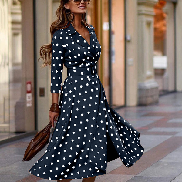 Autumn Casual Temperament Waist Repair Button Dress Women