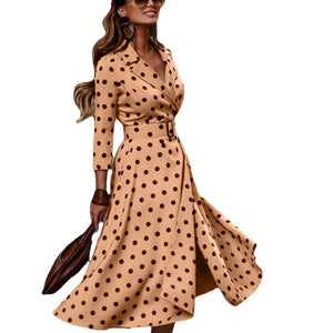 Autumn Casual Temperament Waist Repair Button Dress Women