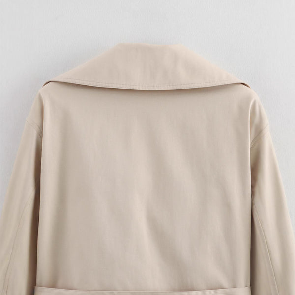 Simple All-matching Short Series Belt Long Sleeve Trench Coat Jacket
