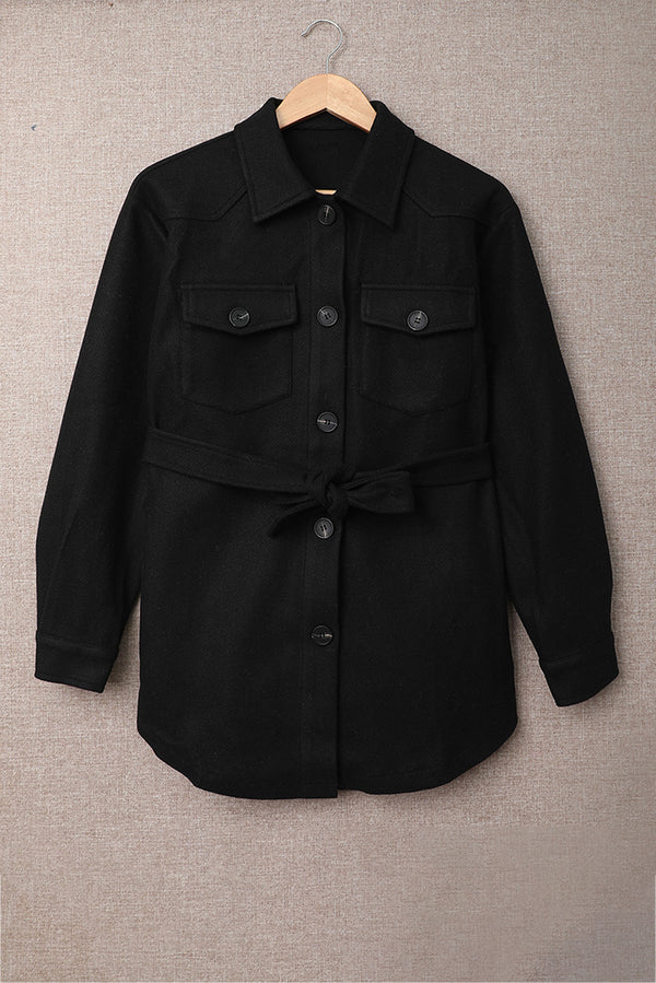Casual Solid Color Lapel Tie Trench Coat Jacket