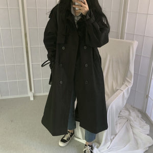 Women's Retro Loose Long Over Knee Jacket Trench Coat