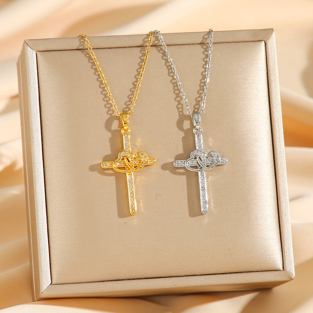 Evangeline Zircon Heart Cross Necklace