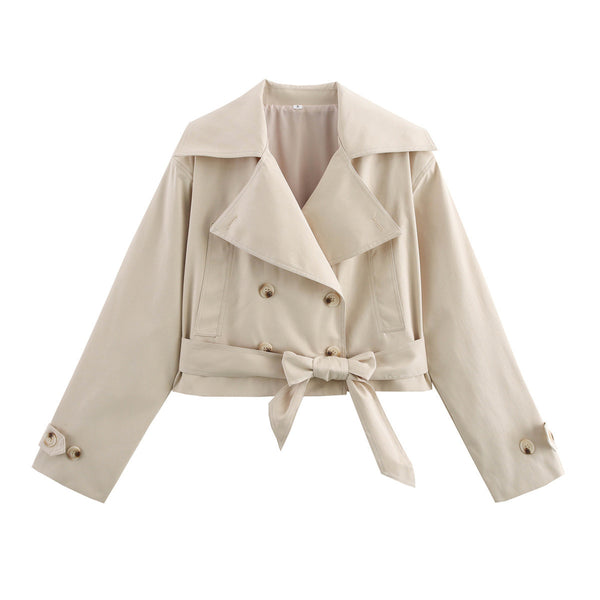 Simple All-matching Short Series Belt Long Sleeve Trench Coat Jacket
