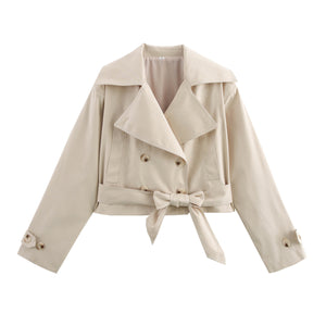 Simple All-matching Short Series Belt Long Sleeve Trench Coat Jacket