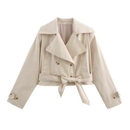 Simple All-matching Short Series Belt Long Sleeve Trench Coat Jacket
