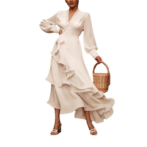 Autumn Ruffle Satin Maxi Dress