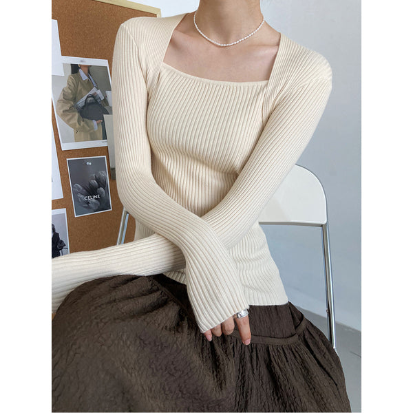 Autumn Long Sleeve Square Neck Knit For Women