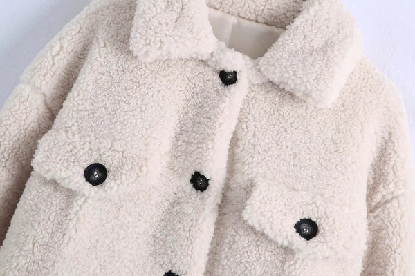 Single Breasted Fashionable Lapel Lamb Wool Coat