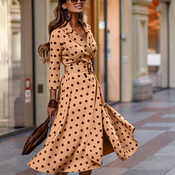 Autumn Casual Temperament Waist Repair Button Dress Women