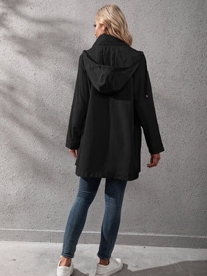 Loose Casual Mid-length Zipper Waterproof Hooded Trench Coat