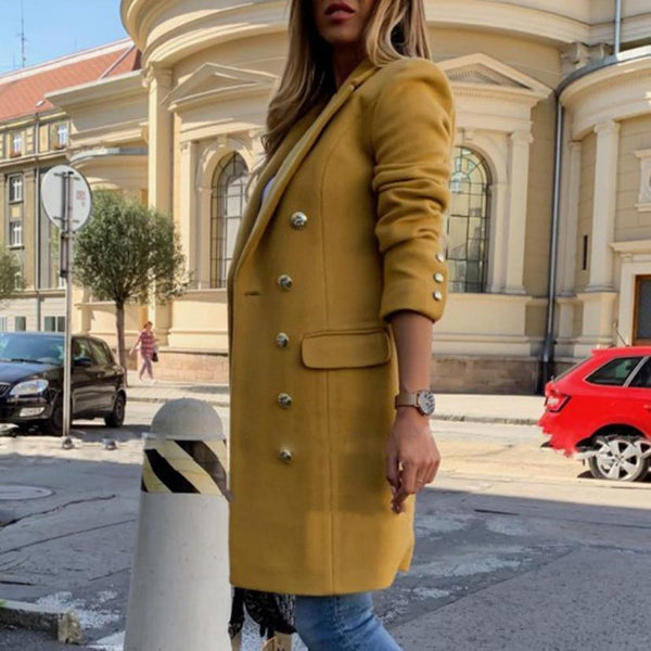 Elara Woolen Double-Breasted Trench