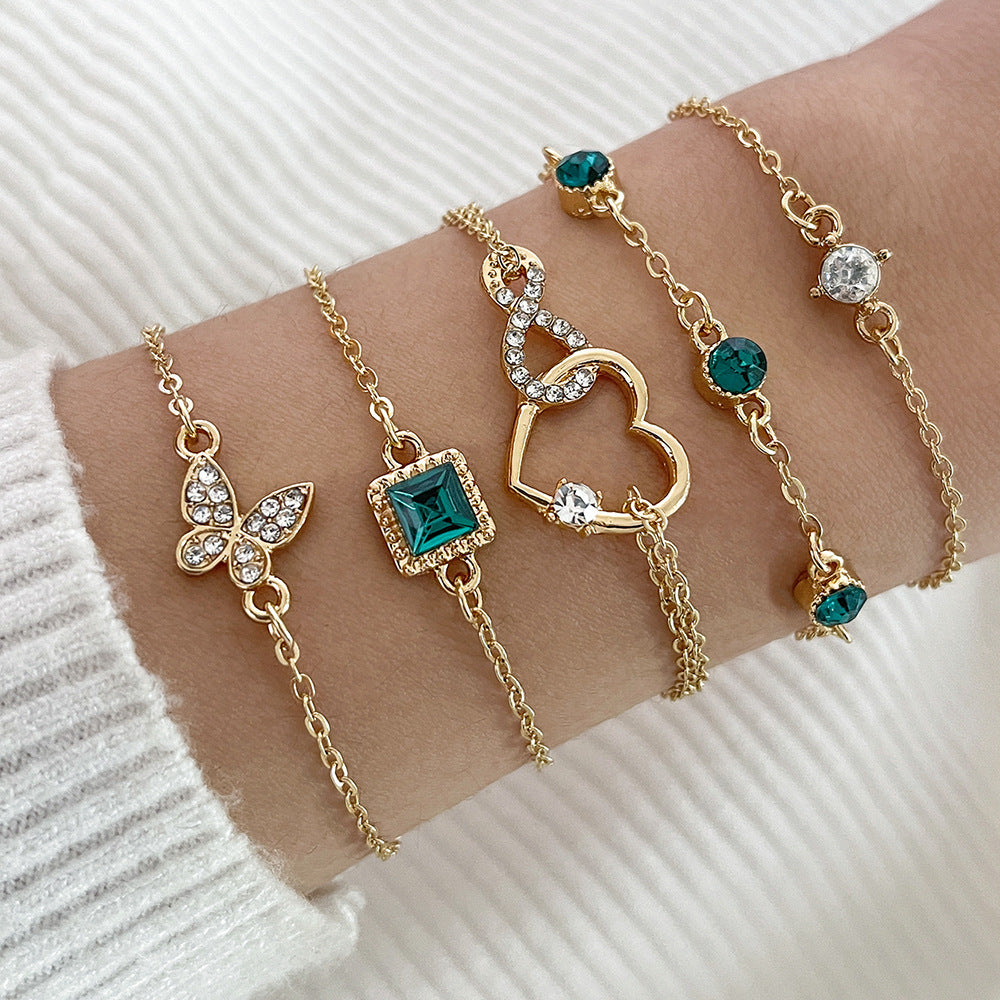 Celeste Green Crystal Heart Bracelet Set