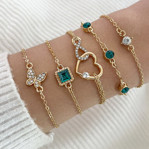 Celeste Green Crystal Heart Bracelet Set