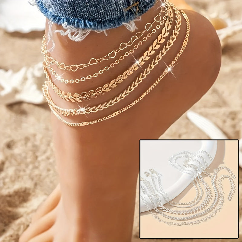 Sienna Bohemian Airplane Heart Anklet Set
