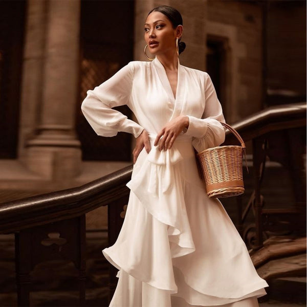 Autumn Ruffle Satin Maxi Dress