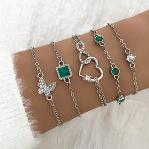 Celeste Green Crystal Heart Bracelet Set