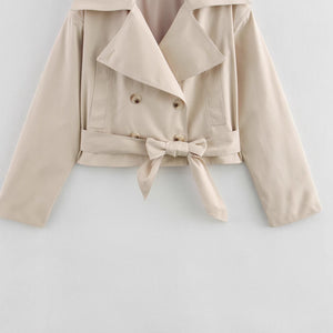Simple All-matching Short Series Belt Long Sleeve Trench Coat Jacket