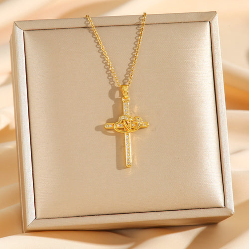 Evangeline Zircon Heart Cross Necklace