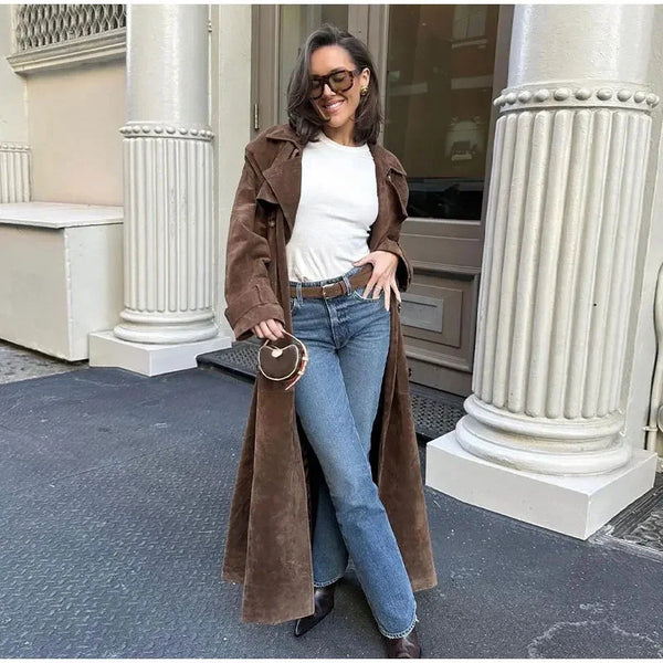 Beatrice Vintage Suede Belted Trench