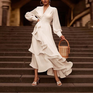Autumn Ruffle Satin Maxi Dress