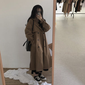 Women's Retro Loose Long Over Knee Jacket Trench Coat
